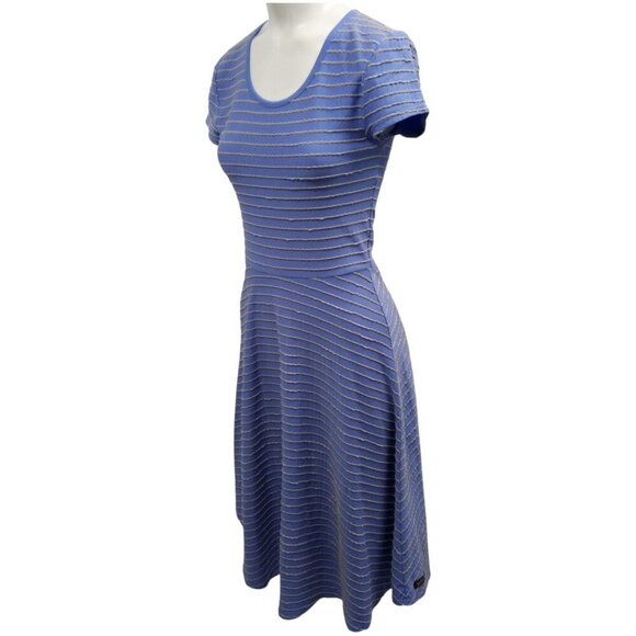 Matilda Jane Exploration Fit & Flare Blue Striped Dress Size XS Gray Swing - Picture 7 of 12